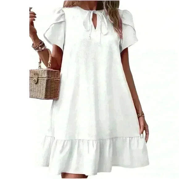 Elegant Neighborhood Dresses & Skirts - Women’s Petal Sleeve Lace Up Tiered and Ruffle Hem Layered Dress - NWOT